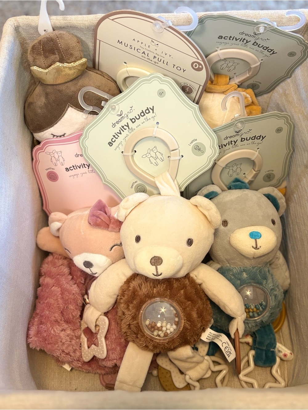Dreamers Activity Buddy Plush Toy Set - Cream, Pink, Brown & Teal